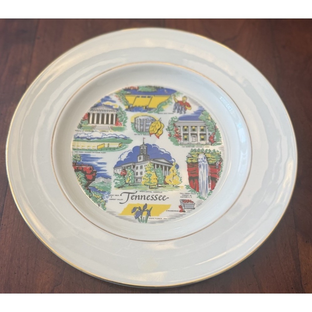 Vintage Tennessee State Souvenir Collector Plate Nashville Smoky Mountains 10"